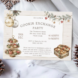 Invitation Fête d'échange de biscuits rustiques de Noël
