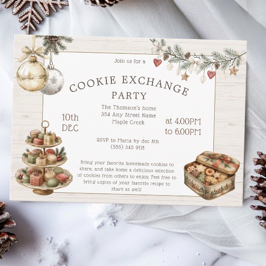 Invitation Fête d'échange de biscuits rustiques de Noël