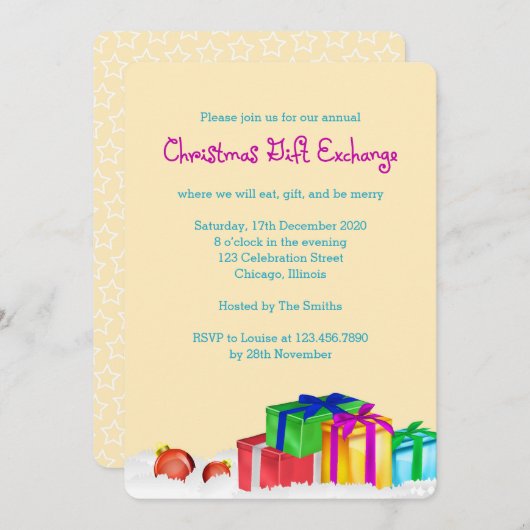 Invitation Fête d'échange de cadeaux de Noël (Devant / Derrière)