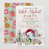Invitation Fête d'échange de cadeaux éléphant blanc moderne (Devant / Derrière)