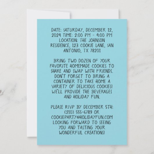 Invitation Fête d'échange de cookies de Noël modifiable Perso (Dos)