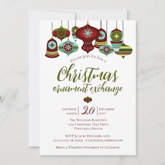 Invitation Fête d'échange de décorations Noël Rétro Boule de (Devant)