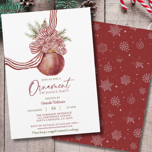 Invitation Fête d'échange de Noël de l'ornement de la corneil