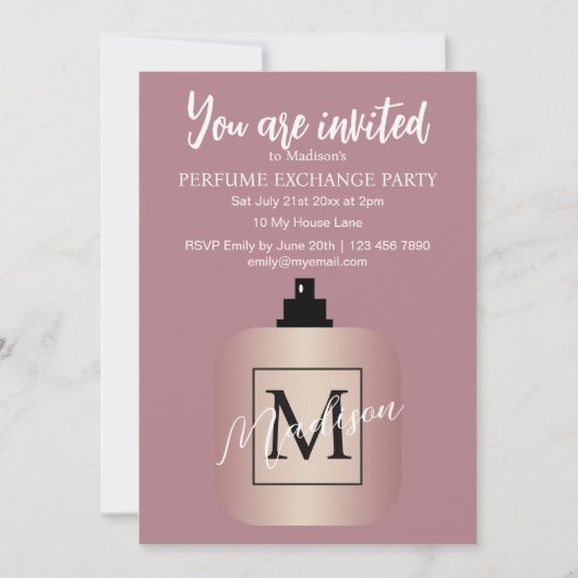 Invitation Fête d'échange de parfum sur mesure en or rose (Devant)