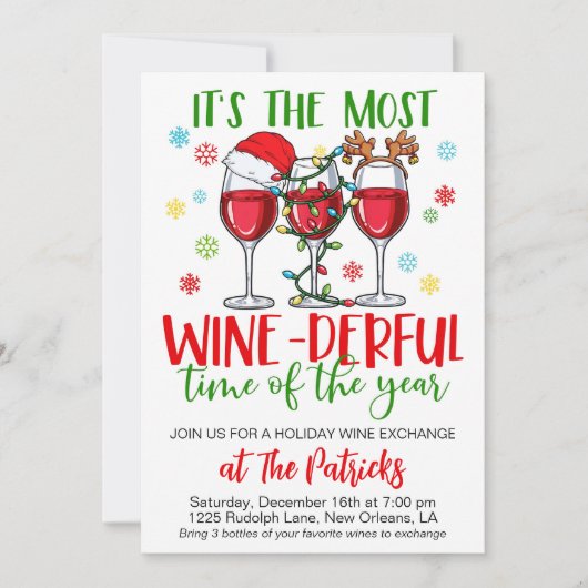 Invitation Fête d'échange de vins de Noël (Devant)