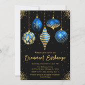 Invitation Fête d'échange d'ornements bleus et or (Devant)