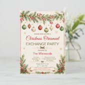 Invitation Fête d'échange d'ornements de Noël (Debout devant)
