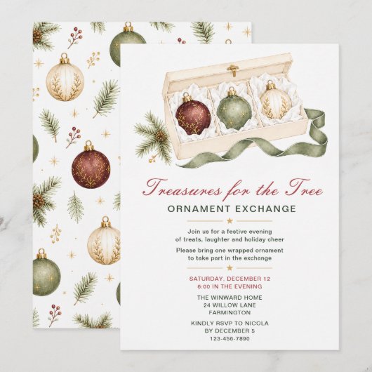 Invitation Fête d'échange d'ornements de Noël (Devant / Derrière)