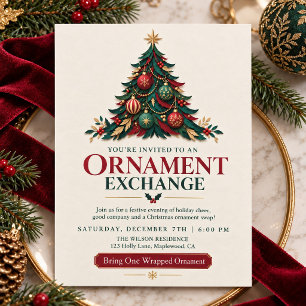 Invitation Fête d'échange d'ornements de Noël en papier décou