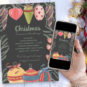 Invitation Fête d'échange d'ornements de Noël vintage