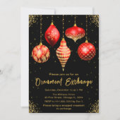 Invitation Fête d'échange d'ornements rouges et dorés (Devant)