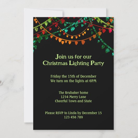 Invitation Fête d'éclairage de Noël colorée personnalisée (Devant)