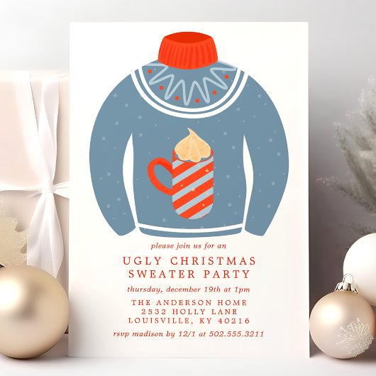 Invitation Fête décontractée de Noël avec un pull moche et un
