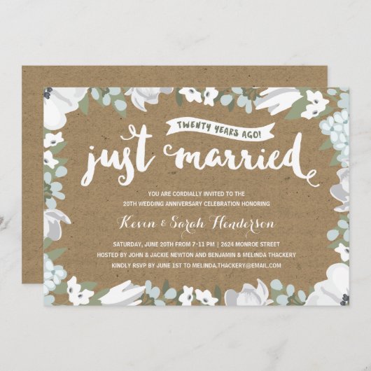 Invitation Fête décontractée pour les 20 ans de mariage (Devant / Derrière)