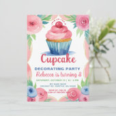 Invitation Fête Décoration Cupcake Fille Anniversaire (Debout devant)