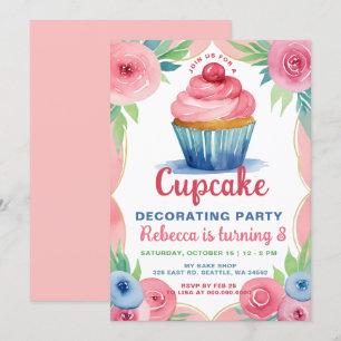 Invitation Fête Décoration Cupcake Fille Anniversaire