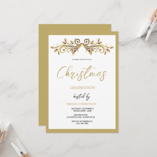 Invitation Fête Décorative Holly Frotts Noël (Devant/Arrière en situation)