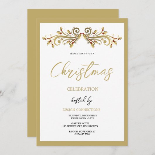 Invitation Fête Décorative Holly Frotts Noël (Devant / Derrière)