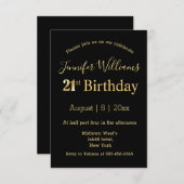 Invitation fête d'écriture en or noir 21e anniversaire (Devant / Derrière)