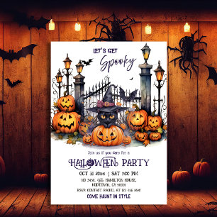 Invitation Fête déguisée Halloween Chapeau de sorcière chat n