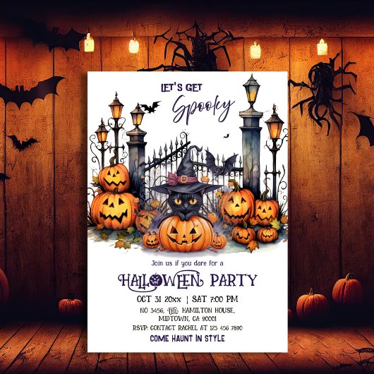 Invitation Fête déguisée Halloween Chapeau de sorcière chat n