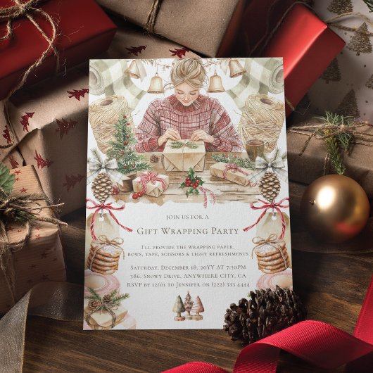 Invitation Fête d'Emballage de Cadeaux de Noël