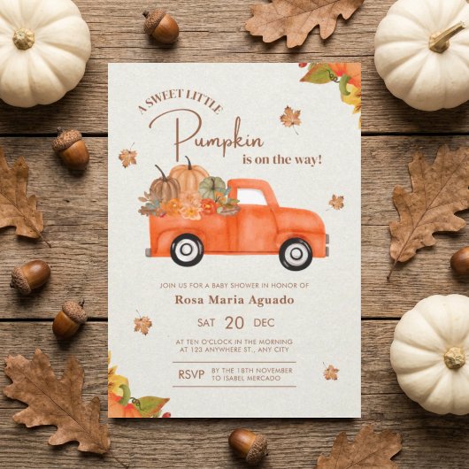 Invitation Fête d'enfant Bébé Citrouille Camion Rustique Auto