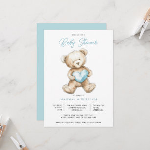 Invitation Fête d'enfant Garçon Bleu Ourson à coeur