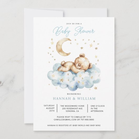 Invitation Fête d'enfant garçon Ourson Bleu (Devant)