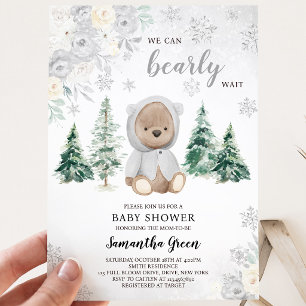 Invitation Fête d'enfant Ours d'hiver argenté