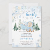 Invitation Fête d'enfant Ourson Hiver Bleu (Devant)