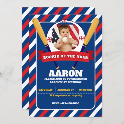 Invitation Fête d'enfant photo de la recrue de l'année (Devant / Derrière)