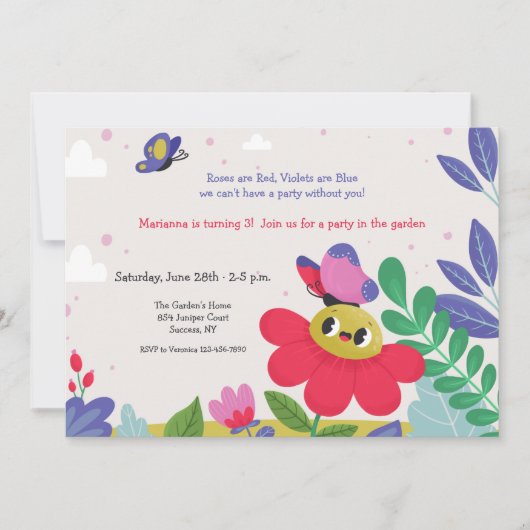 Invitation Fête d'enfants au jardin (Devant)