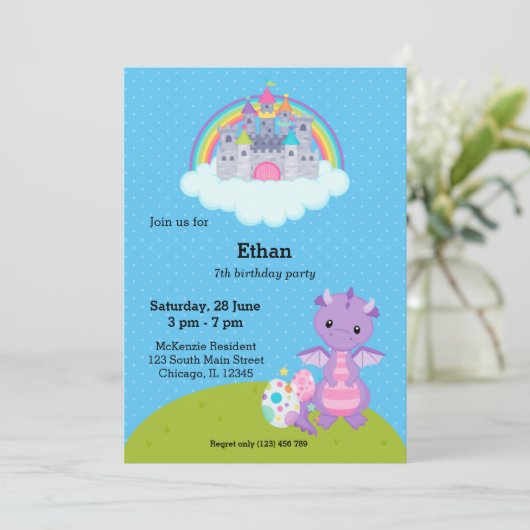 Invitation Fête d'enfants Fantasy Dragon (Debout devant)