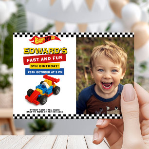 Invitation Fête d'enfants thème voiture de course colorée
