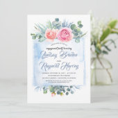 Invitation Fête d'engagement bleu et rose (Debout devant)