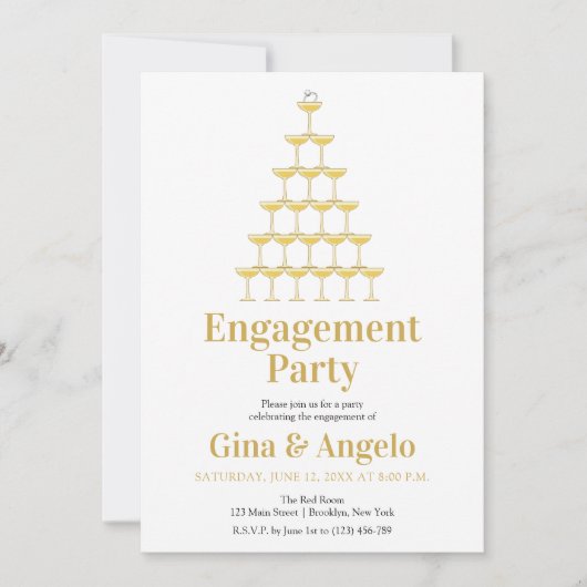 Invitation Fête d'engagement Champagne Retro Style (Devant)