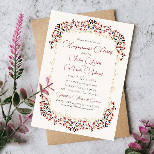 Invitation Fête d'engagement de luxe Botanique Floral Paisley