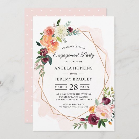 Invitation Fête d'engagement Floral Flush Flush moderne (Devant / Derrière)