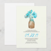 Invitation fête d'engagement floral turquoise aquarelle (Devant / Derrière)