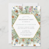 Invitation Fête d'engagement Gold Pine de Noël (Devant)