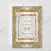 Invitation Fête d'engagement Gold White Damask Flowers (Devant)