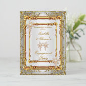 Invitation Fête d'engagement Gold White Damask Flowers (Debout devant)