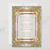 Invitation Fête d'engagement Gold White Damask Flowers (Dos)