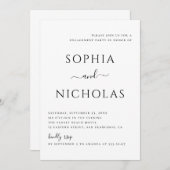 Invitation Fête d'engagement minimaliste en noir et blanc (Devant / Derrière)