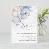 Invitation Fête d'engagement moderne Elégante Dusty Blue Flor (Debout devant)