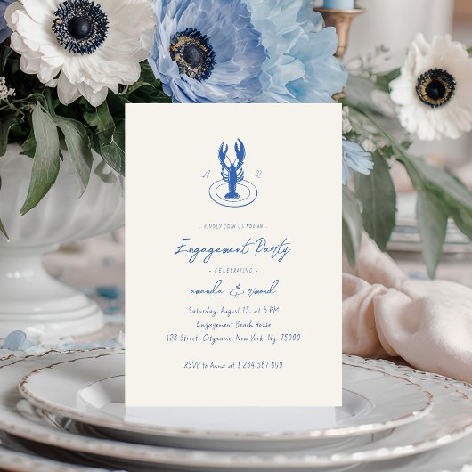 Invitation Fête d'engagement Monogramme de homard
