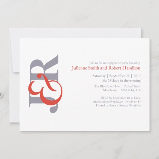 Invitation Fête d'engagement Monogramme moderne et élégant (Devant)