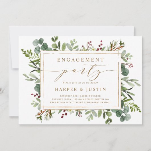 Invitation Fête d'engagement Noël de la verdure botanique (Devant)