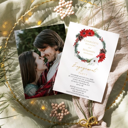 Invitation Fête d'engagement photo de Noël classique simple